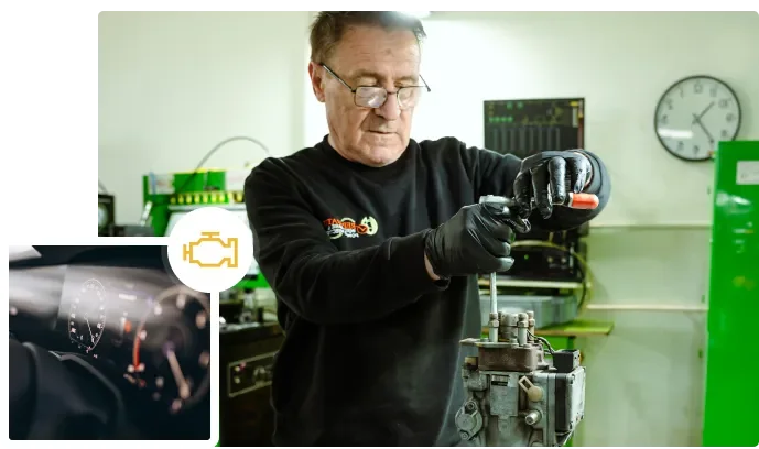 Verificarea unei pompe de injecție și martorul de avarie al motorului